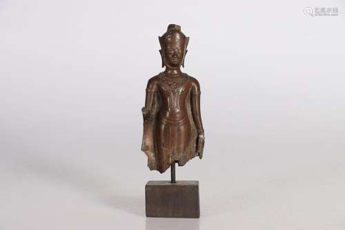 SIAM, XVIe-XVIIe siècle. Statuette de Bouddha en bronze