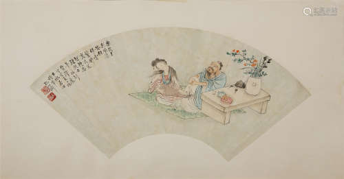 孔小瑜(1899-1984)　听琴自乐 1947年作 设色纸本　镜心