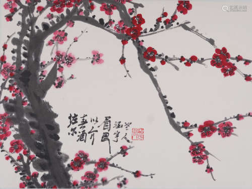 何涵宇(1910-2003)  红梅图  设色纸本  镜心