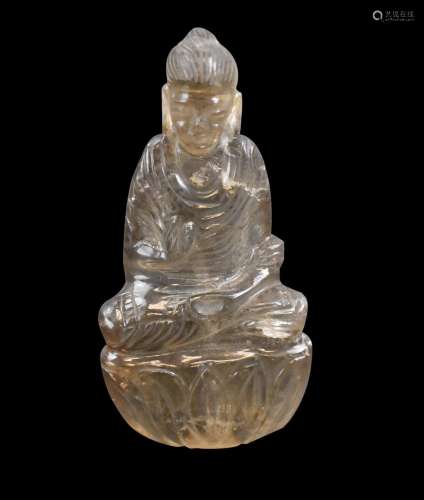 Chinese Rock Crystal Carved Buddha Figure, Qing D.