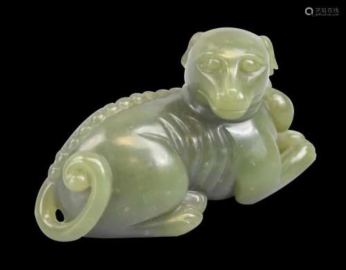 Chinese Spinach Jade Carved Dog, Qing Dynasty