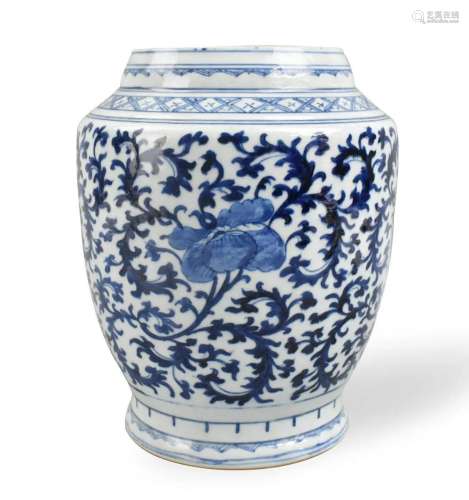 Chinese Blue & White Scrolling Floral Jar,18th C.