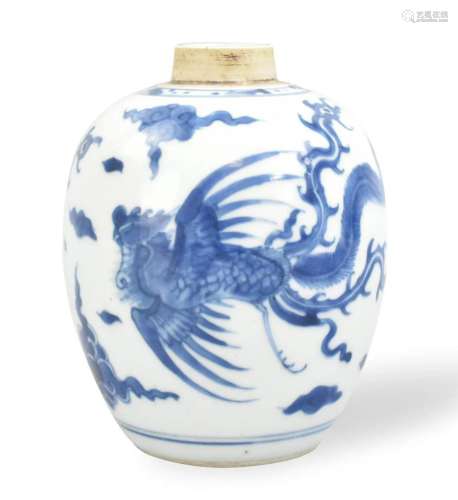 Chinese Blue & White Phoenix Jar, Kangxi Period