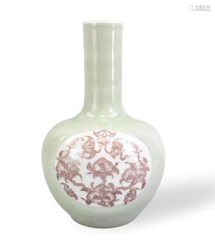 Chinese Celadon Glazed Copper Red Vase,19th C.