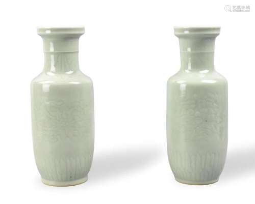 Pair of Chinese Celadon Glaze Rouleau Vases,ROC P.
