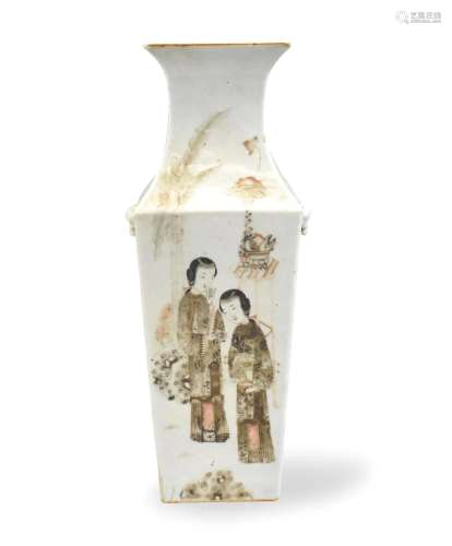 Chinese Qianjiang Glazed Figure Square Vase,19th C