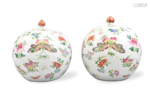 Pair of Chinese Famille Rose Covered Jars,19th C.