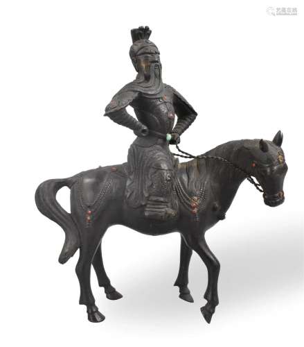 Chinese Bronze Figure on Horse of GuanGong,17th C.