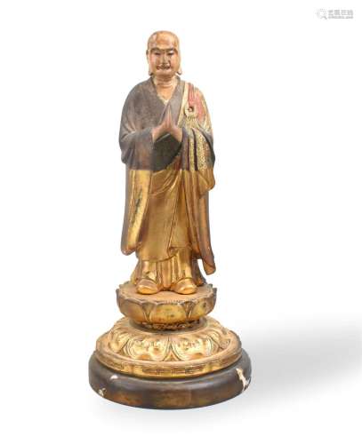 Japanese Gilt Lacquered Wood Lohan,Meiji Period