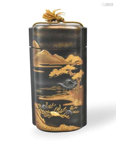 Japanese Lacquer Inro w/ Mixed Metal Inlaid,Edo P.