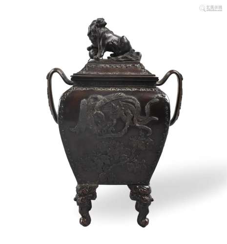 Japanese Bronze Covered Censer w/ Phoenix,Meiji P.