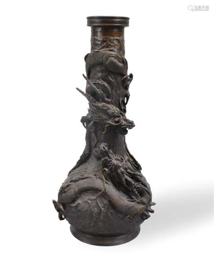 Japanese Bronze Cast Dragon Vase, Meiji Period