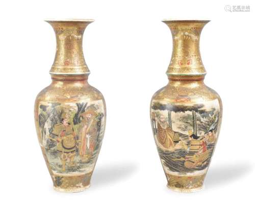 Pair of Japanese Satsuma Vases w/ Samurai,Meiji P.