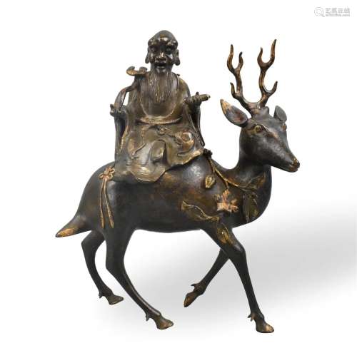Chinese Gilt Bronze Scholar on Deer Censer,Ming D.
