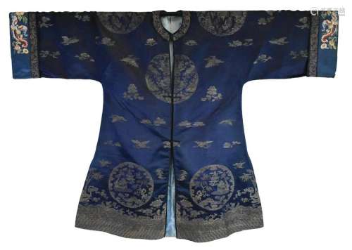 Chinese Blue Embroidery Robe, Qing Dynasty