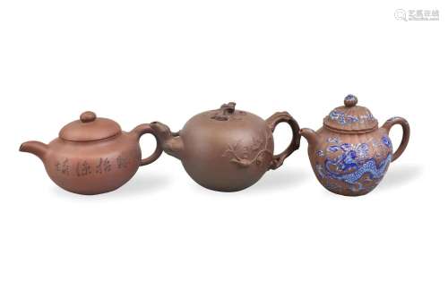 3 Chinese Yixin Zisha Teapots