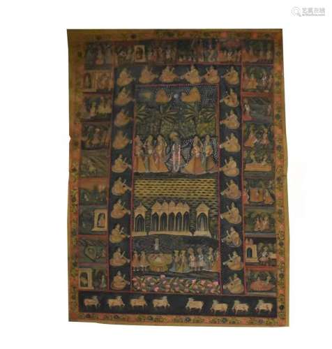 Large Indian Painting on Silk of Deity, 19th C.