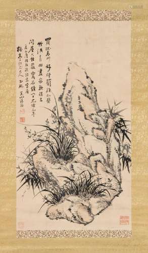Jiang Qian (Chinese, 19th Century) Orchids and Rocks