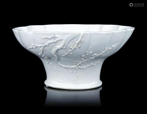 A Large and Unusual Blanc-de-Chine Porcelain Offering Bowl