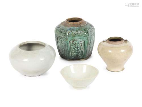 Four Monochrome Glazed Stoneware and Porcelain Wares