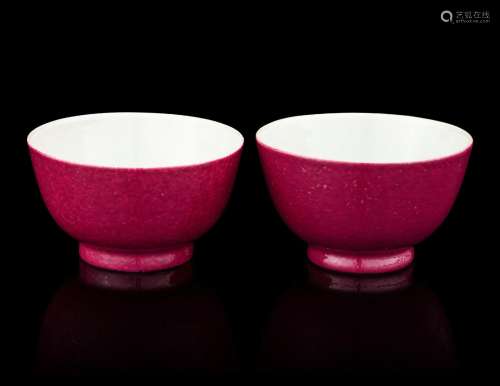 A Pair of Ruby-Back Famille Rose Porcelain Cups