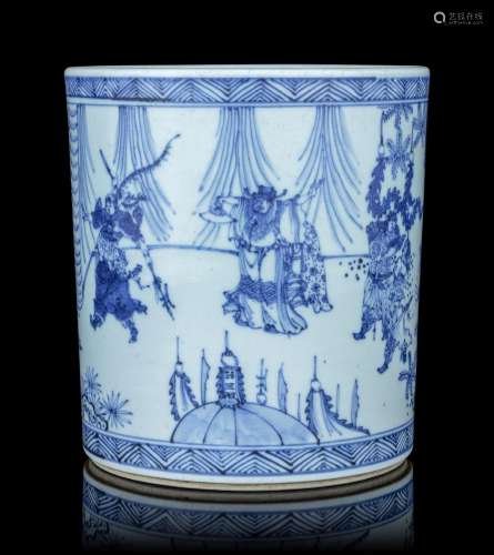 A Blue and White Porcelain Brushpot, Bitong