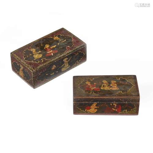 TWO BOXES, INDIA, 20TH CENTURY<br />
印度 二十世纪 人物纹木盒...