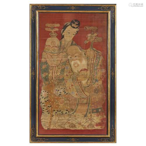 A EMBROIDERED PAINTING, CHINA, QING DYNASTY, 19TH CENTURY<br...