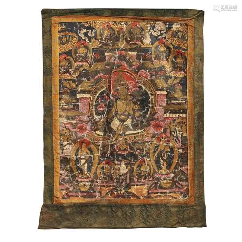 A THANGKA, TIBET, 19TH CENTURY<br />
藏 十九世纪 唐卡佛像 尺...