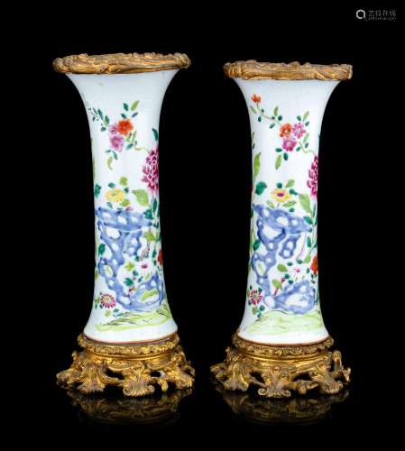 A Pair of Gilt Mounted Chinese Export Famile Rose Porcelain ...