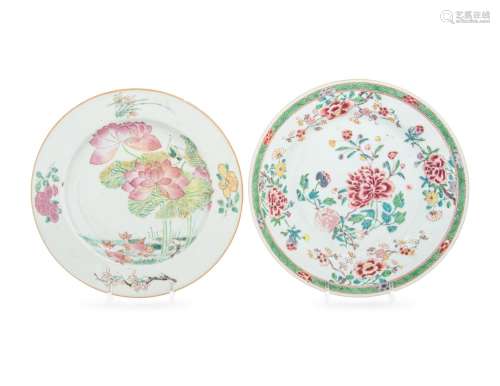 Two Chinese Export Famille Rose Porcelain Plates