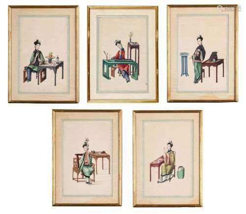 A Set of Five Chinese Export Pith Paintings