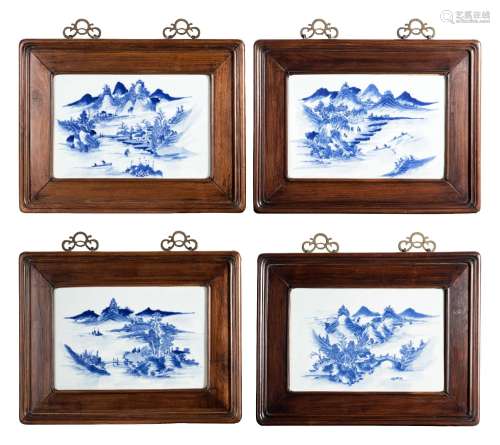 A Set of Four Blue and White Porcelain Inset Hanging Panels