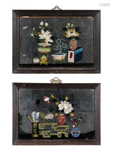 A Pair of Reverse Glass Paintings