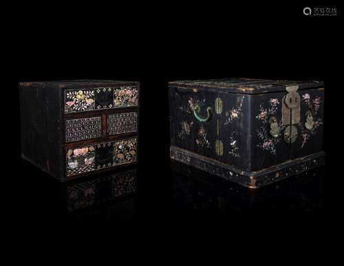 Two Small Chinese Mother-of-Pearl Inlaid Hardwood Chests