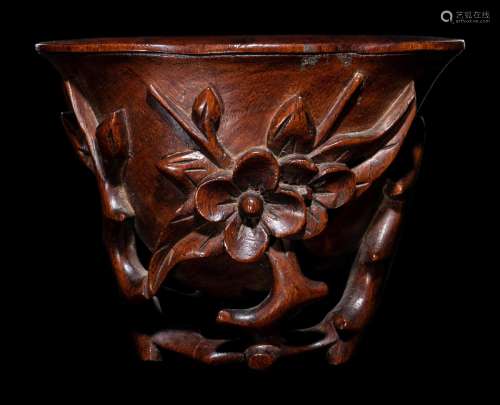 A Carved Huanghuali 'Peaches' Libation Cup