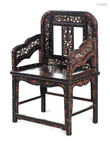 A Polychrome Lacquered Wood Armchair