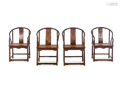 Two Pairs of Hardwood Continuous Horseshoe-Back Armchairs, Q...