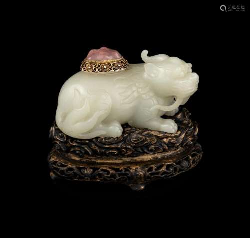 A Carved White Jade Mythical Beast-Form Water Coupe