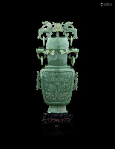 A Carved Celadon Jade Covered Vase