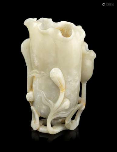 A Celadon Jade Lotus Leaf-Form Vase