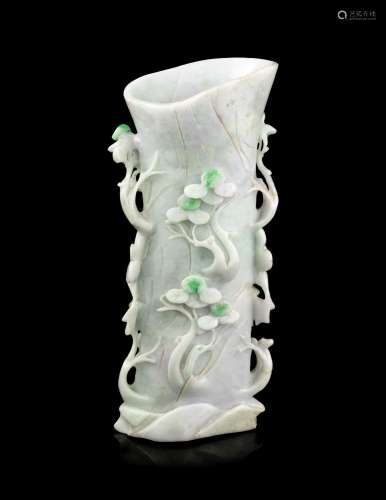 An Apple Green and Lavender Jadeite Vase