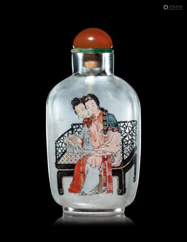 An Inside Painted Glass 'Qiao Sisters' Snuff Bottle