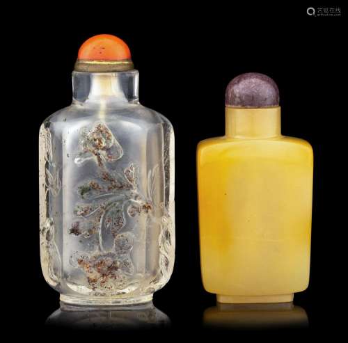 Two Carved Precious Stone Snuff Bottles
