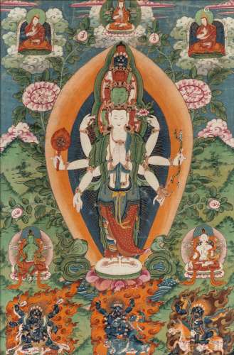 A Tibetan Thangka Depicting Avalokiteshvara