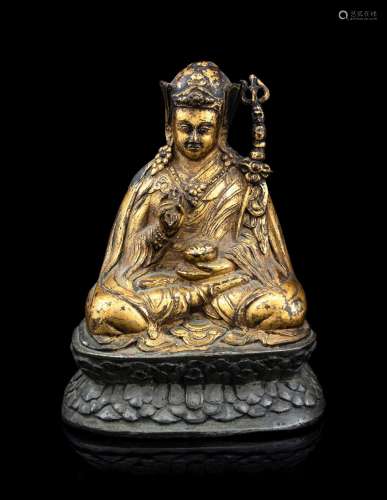 A Tibetan Parcel Gilt Bronze Figure of Guru