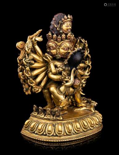 A Tibetan Gilt Bronze Figure of a Mahākāla