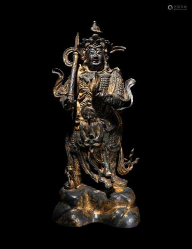 A Parcel Gilt Bronze Figure of Guardian Weituo