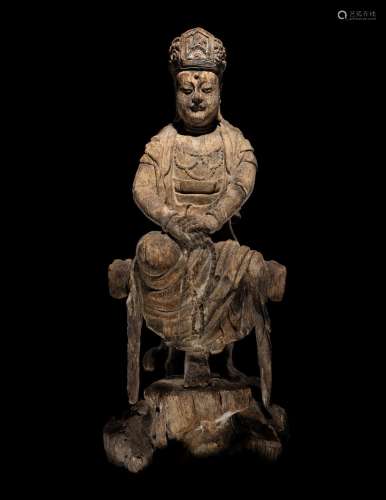 A Carved Wood Figure of Guanyin