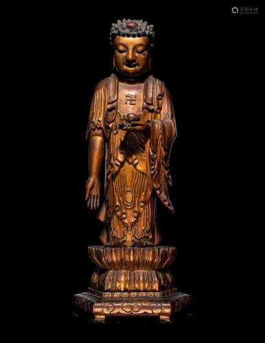 A Gilt Lacquered Wood Figure of Buddha Shakyamuni